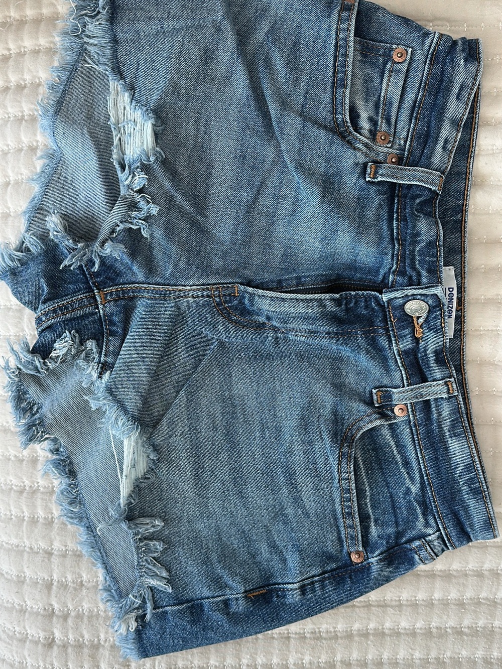 Denizen from Levi's Medium Blue Distressed Frayed Hem Denim Shorts